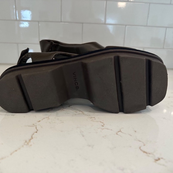 Vince Bilbao Square Toe Leather Platform Sandals in Dark Olive Green size 7.5 - Picture 4 of 5